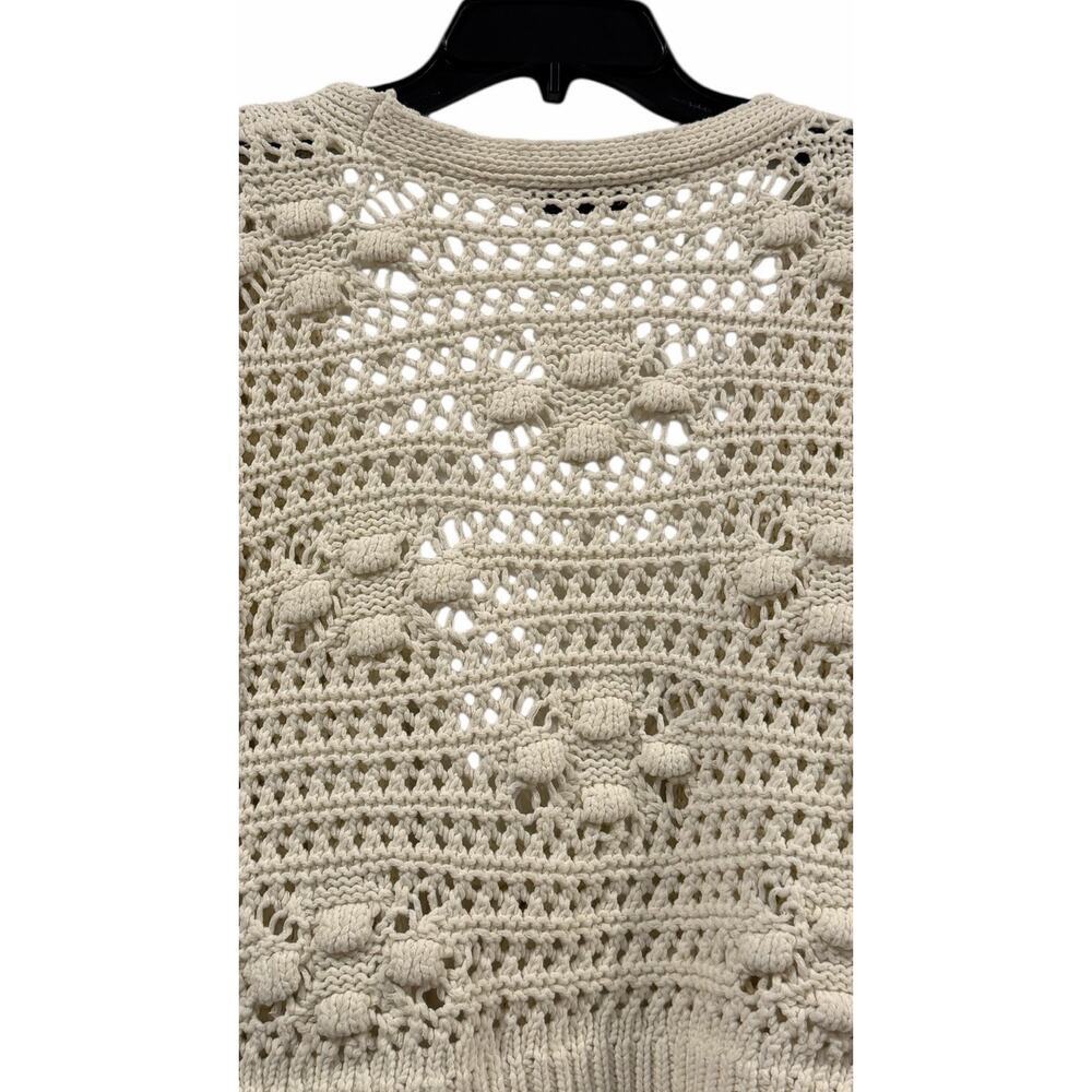 NEW W/O Tags Zara Crochet Cream Short Sleeve Tie Front Cardigan Sweater Small - Picture 6 of 9